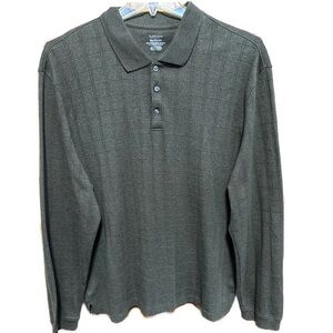 Men’s 2XL Van Heusen Wrinkle Free Long Sleeve Polo Pullover Olive Green Shirt